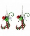 Periwinkle Festive Red & Green Glittered Enamel Elf Boots Dangle Earrings - CI187G9YWZ0