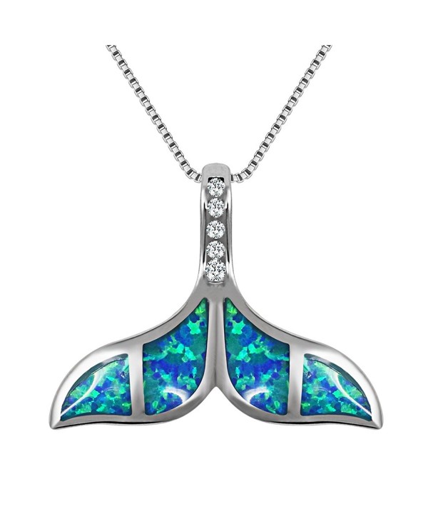 VEMAI Silver Necklaces with Blue Opal Whale Tail Pendant Chain for Women - Blue-White - CI189N69HW2