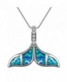 VEMAI Silver Necklaces with Blue Opal Whale Tail Pendant Chain for Women - Blue-White - CI189N69HW2