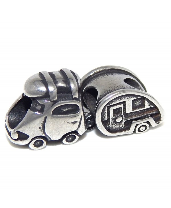 Stainless Steel "Car Pulling a Camper" Charm Bead 508 for European Snake Chain Bracelets - C317YD4Y7MC