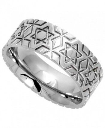 Surgical Stainless Steel 8mm Wedding Band Ring Star Of David Pattern Comfort-Fit- sizes 6 - 14 - CA1129W0NCJ