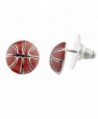 Lux Accessories Silvertone Brown Enamel Sports Basketball Novelty Post Earrings - CV12NH68LQO