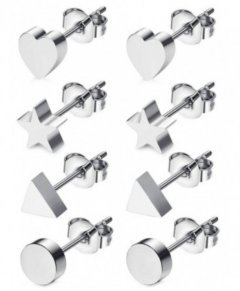 JOERICA 4 Pairs Heart Stainless Steel Stud Earrings for Women Girls Star Earrings - A:Silver-tone - CM186GO5C2R