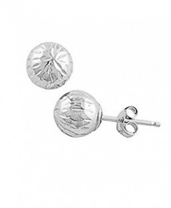 14K White Gold Diamond Cut Ball Stud Earring - C012GSPH5OV