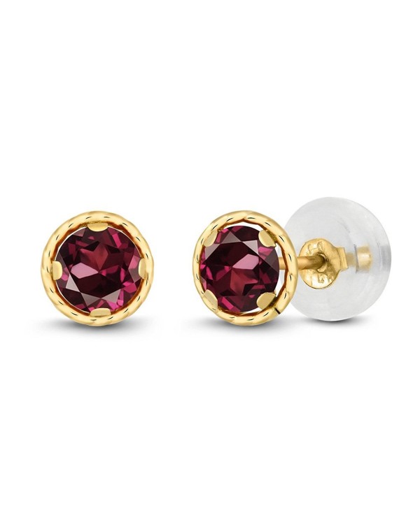 0.74 Ct Round 4mm Red Rhodolite Garnet 14K Yellow Gold Stud Earrings ...