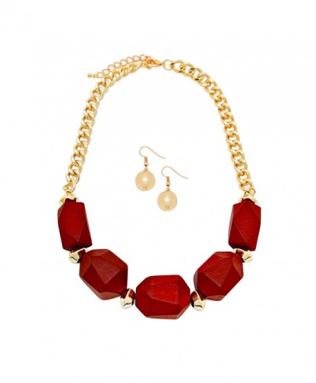 Rosemarie Collections Women's Chunky Wooden Bead Statement Necklace Jewelry Set - Red - C912LZB6MMT