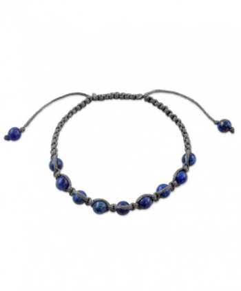 NOVICA Dyed Lapis Lazuli Beaded Macrame Shamballa Bracelet- Adjustable Length- 'Truth and Prayer' - CI127WIF0QN