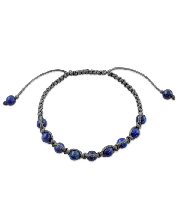 NOVICA Dyed Lapis Lazuli Beaded Macrame Shamballa Bracelet- Adjustable Length- 'Truth and Prayer' - CI127WIF0QN