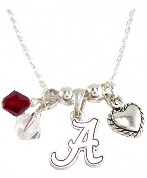 Alabama Crimson Tide Red Austrian Crystal Heart Logo Silver Chain Necklace UA - CV11QZV7JVN