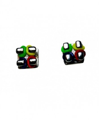 Orthodontic Bracket Looking Earrings with 4 Colored Ties and Custom Jewelry Box (Silver) - " Silver " - CX11CYMAAK7