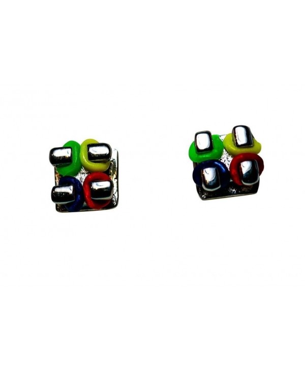 Orthodontic Bracket Looking Earrings with 4 Colored Ties and Custom Jewelry Box (Silver) - " Silver " - CX11CYMAAK7