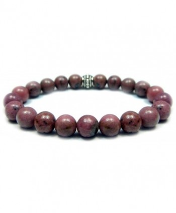 RHODONITE 8mm Round Genuine Crystal Gemstone Beaded Bracelet on Elastic Cord - C212NT5TC2T