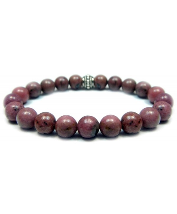 RHODONITE 8mm Round Genuine Crystal Gemstone Beaded Bracelet on Elastic Cord - C212NT5TC2T