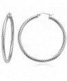 Hoops & Loops Sterling Silver 2.5mm Diamond-Cut Large Round Hoop Earrings - CO12CMU5K5H