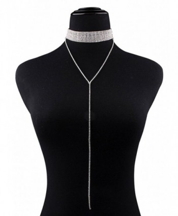 Glamaker Women's Wide Thick Diamond Neck Rhinestone Choker Necklace with Pendant - silver - CS12OBT31BT