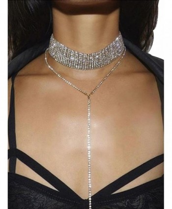 Silver Rhinestone Necklace - Choker Necklace - Rhinestone Choker