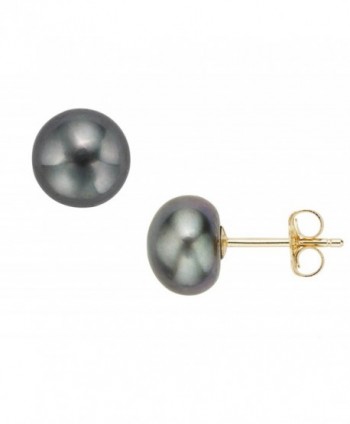 Gift for Her - 14k Yellow Gold Freshwater Cultured Pearl Earring 9-10mm - Black - CL11V8A1IIP