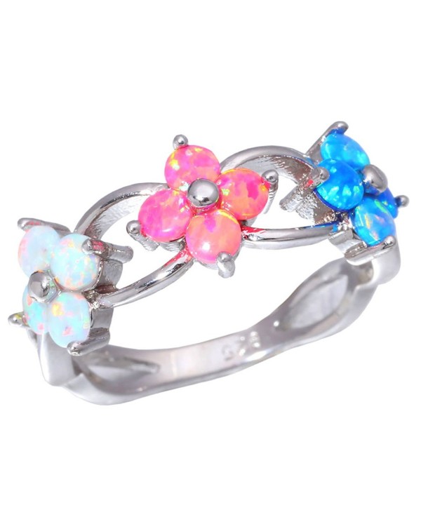 CiNily Blue Pink White Fire Opal Rhodium Plated Women Jewelry Gemstone Ring Size 5-11 - C717YSUN0GR