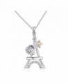 White Gold Plated Eiffel Tower Heart Star Cut AAA Swarovski Elements Clear Austrian Crystal Pendant Necklace - CY120IA2Y1F
