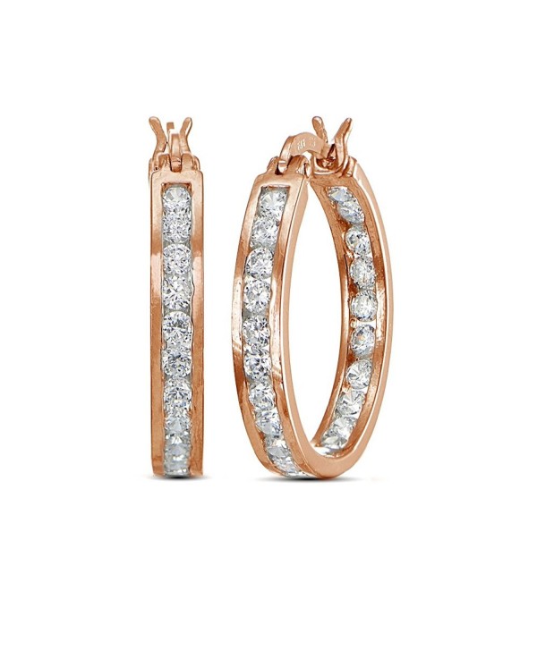 Flashed Cubic Zirconia Channel Set Earrings - Rose Gold Flashed - CH17YTTIMZA