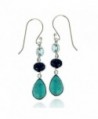 Rhodium Plated 925 Sterling Silver Gemstone Triple Drop Dangle Earrings - Blue - C011TT2PDSL