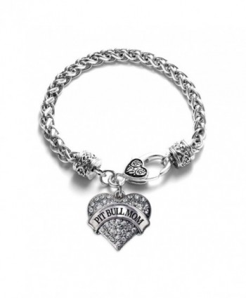 Pit Bull Mom Pave Heart Charm Bracelet Silver Plated Lobster Clasp Clear Crystal Charm - C2123HZRD33