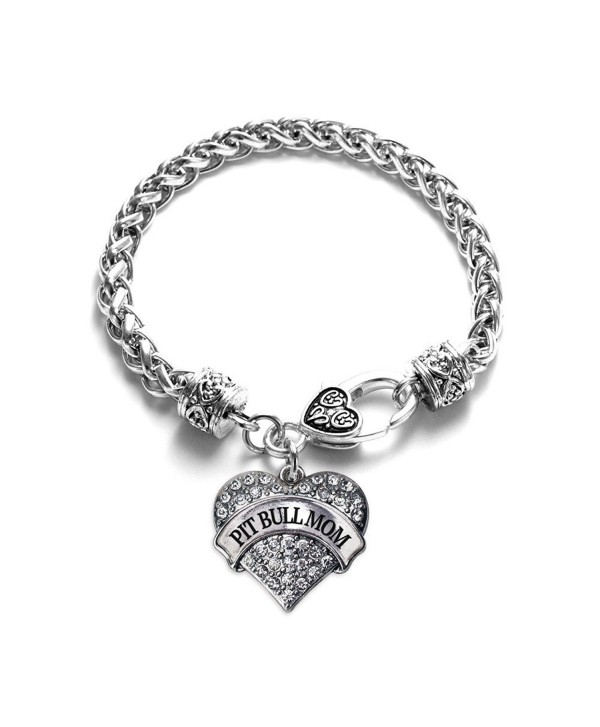 Pit Bull Mom Pave Heart Charm Bracelet Silver Plated Lobster Clasp Clear Crystal Charm - C2123HZRD33