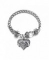 Pit Bull Mom Pave Heart Charm Bracelet Silver Plated Lobster Clasp Clear Crystal Charm - C2123HZRD33