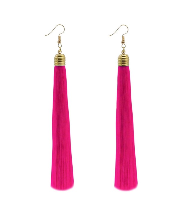 Feramox Long Tassel Earrings Bohemian Tassels Drop Dangle Earrings for Women - Hot Pink - C5184RHQU0O