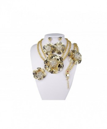 MOOCHI 18K Gold Plated Double Chain Large Hollow Flower Africa Necklace Alloy Jewelry Set - CI185X83CWA