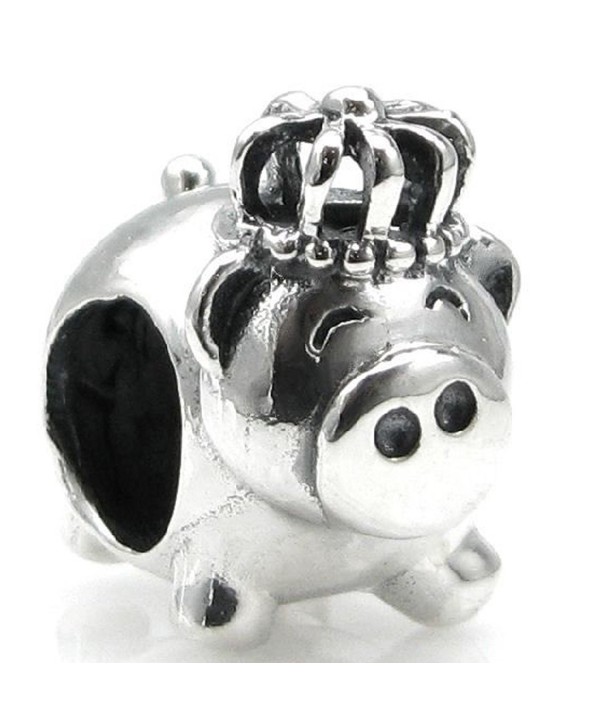 Sterling Silver Pig King Crown European Style Bead Charm - CU115QPKUGF