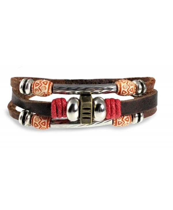 Red Accent Multi Strand Gypsy Design Beaded Leather Zen Bracelet in Gift Box - CS115MK77JH