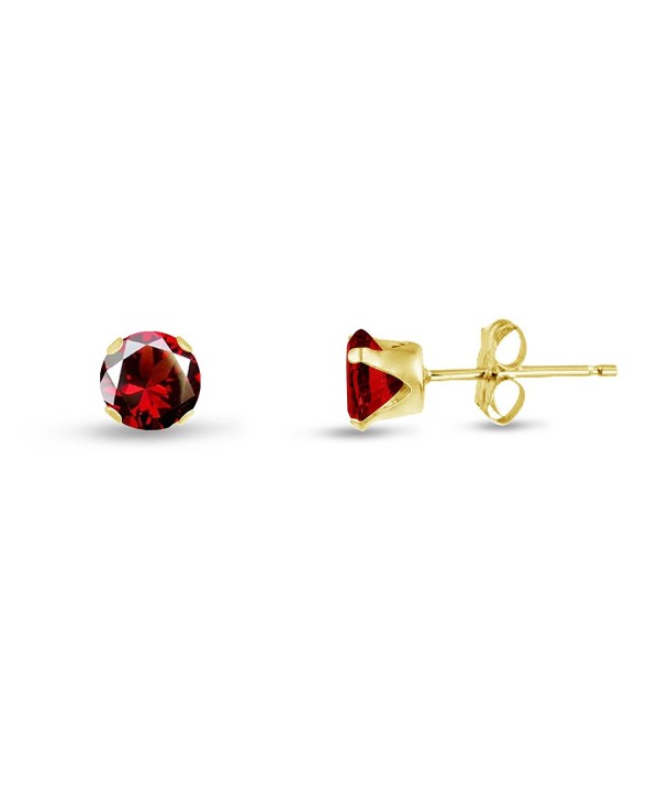 Round 2mm Simulated Red Garnet CZ Stud Earrings (0.12 cttw) Sterling Silver- 14k Yellow or Rose Goldplate - CY11JY35Z3X