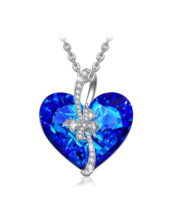 QIANSE "Stay for Love" Bermuda Blue Heart Necklace Made with Swarovski Crystals - Butterfly Design - CH18256ZHZ2