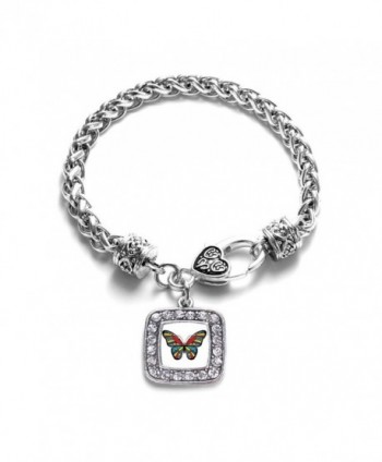 Autism Awareness Butterfly Classic Braided Classic Silver Plated Square Crystal Charm Bracelet - CX11XMU2KNR