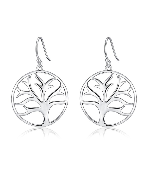 Highly Polished Sterling Silver Filigree Tree of Life Dangle Drop Earrings - CO12K3UKV4N