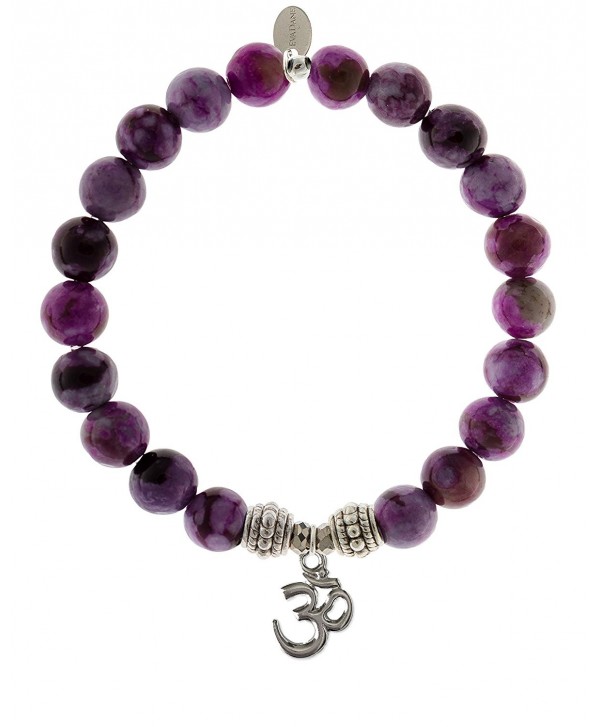 EvaDane Natural Sugilite Gemstone Rope Bead Om Charm Stretch Bracelet - CW12DR21O09