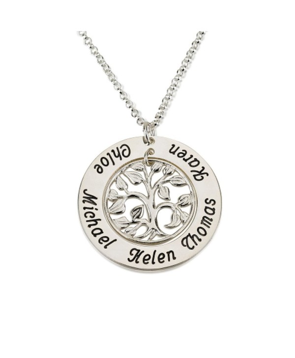 Family Tree Necklace- Family Silver Name Necklace Custom Made with up to 5 Names - CV11P1VZH53