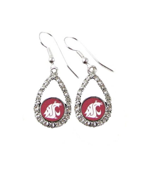 Washington State Cougars Crimson Teardrop Clear Crystal Silver Earrings Jewelry WSU - CR11J1GYQZB