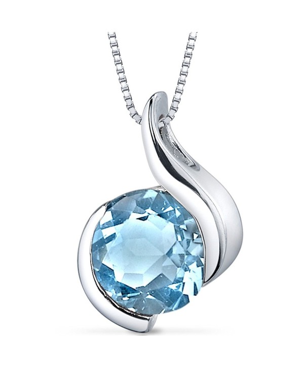Swiss Blue Topaz Bezel Pendant Necklace Sterling Silver Rhodium Nickel Finish 2.25 Carats - C9116FI9BET