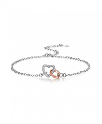 925 Sterling Silver Heart Connected Bracelet for Women Adjustable - CD189SN32KQ