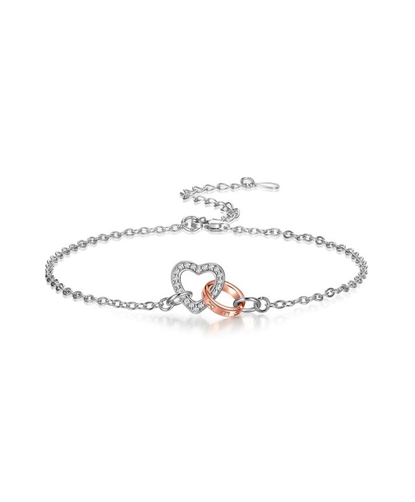 925 Sterling Silver Heart Connected Bracelet for Women Adjustable - CD189SN32KQ
