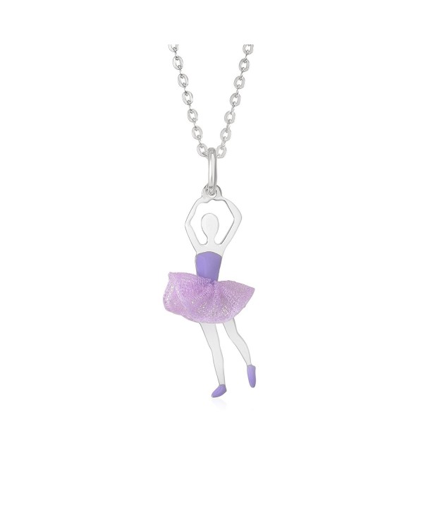 UNICORNJ Childrens Sterling Ballerina Pendant - Ballet Dancer - Lilac - CK17YGZKUO5