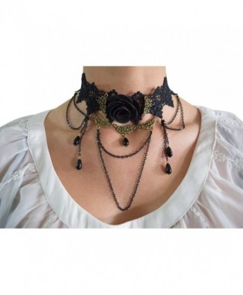 Vintage Victorian Gothic Dark Side Love Black Lace Choker Necklace - C412J5C95BP