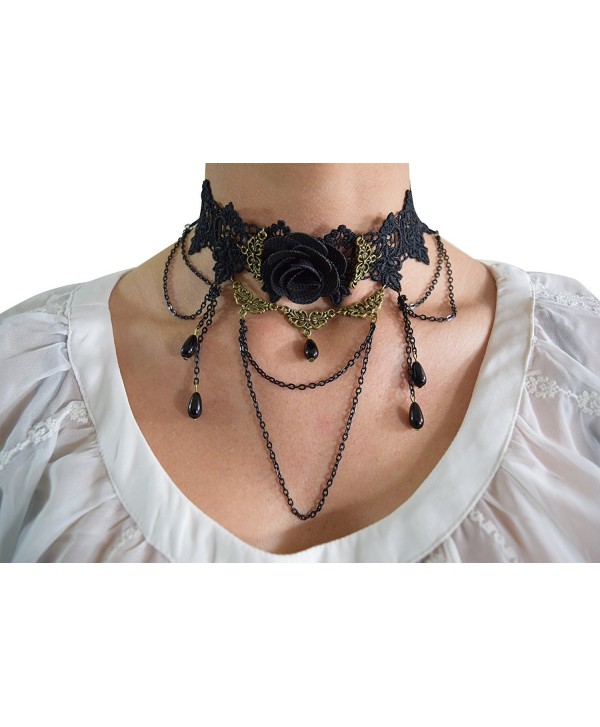 Vintage Victorian Gothic Dark Side Love Black Lace Choker Necklace - C412J5C95BP