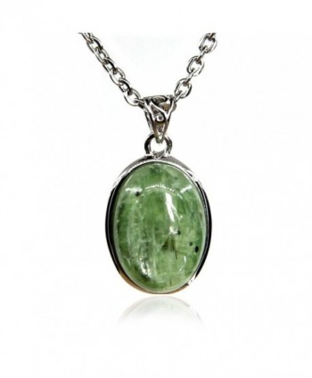 Amandastone 20MM Natural Gemstone Crystal Oval Charm Pendant Necklace 18" - Green Strawberry Crystal - CS182S7A4RC