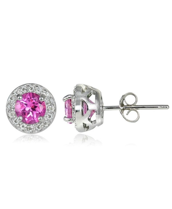 Sterling Silver Choice Of Birthstone Colors & White Topaz 5mm Halo Stud Earrings - Created Pink Sapphire - CP12GSJYNAP