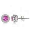 Sterling Silver Choice Of Birthstone Colors & White Topaz 5mm Halo Stud Earrings - Created Pink Sapphire - CP12GSJYNAP