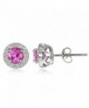 Sterling Silver Choice Of Birthstone Colors & White Topaz 5mm Halo Stud Earrings - Created Pink Sapphire - CP12GSJYNAP