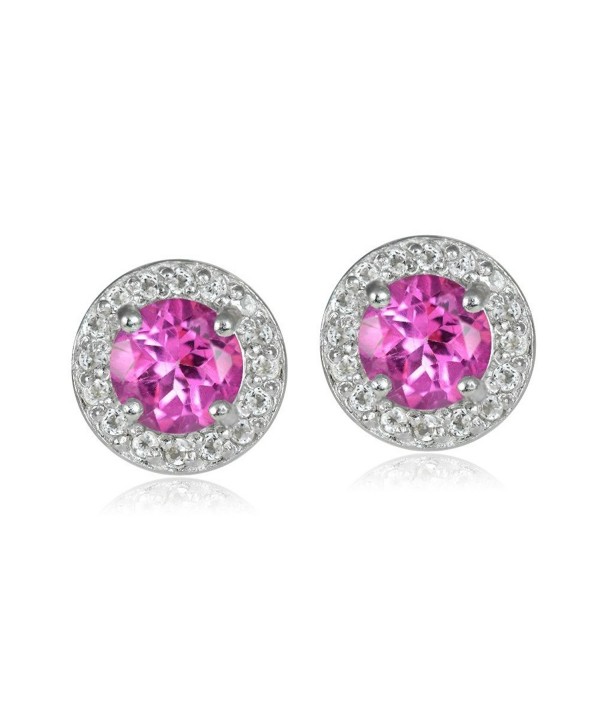 Sterling Silver Choice Of Birthstone Colors & White Topaz 5mm Halo Stud ...